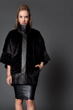 Load image into Gallery viewer, Layered Ranch Mink Poncho with Leather Trim
