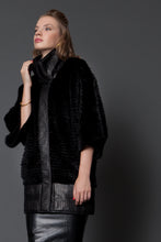 Load image into Gallery viewer, Layered Ranch Mink Poncho with Leather Trim
